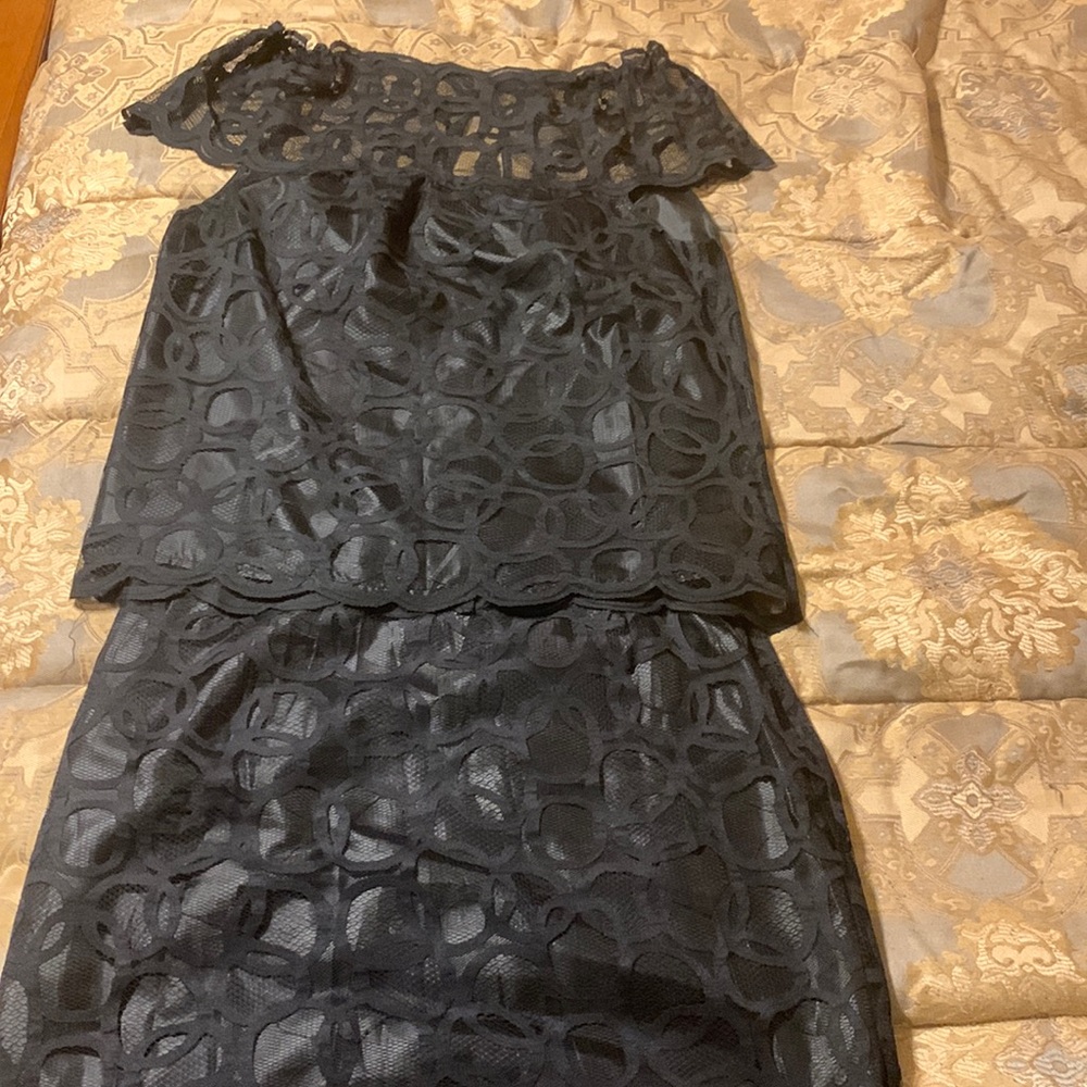 Vintage Kenar 2 piece black lace skirt and matching blouse set